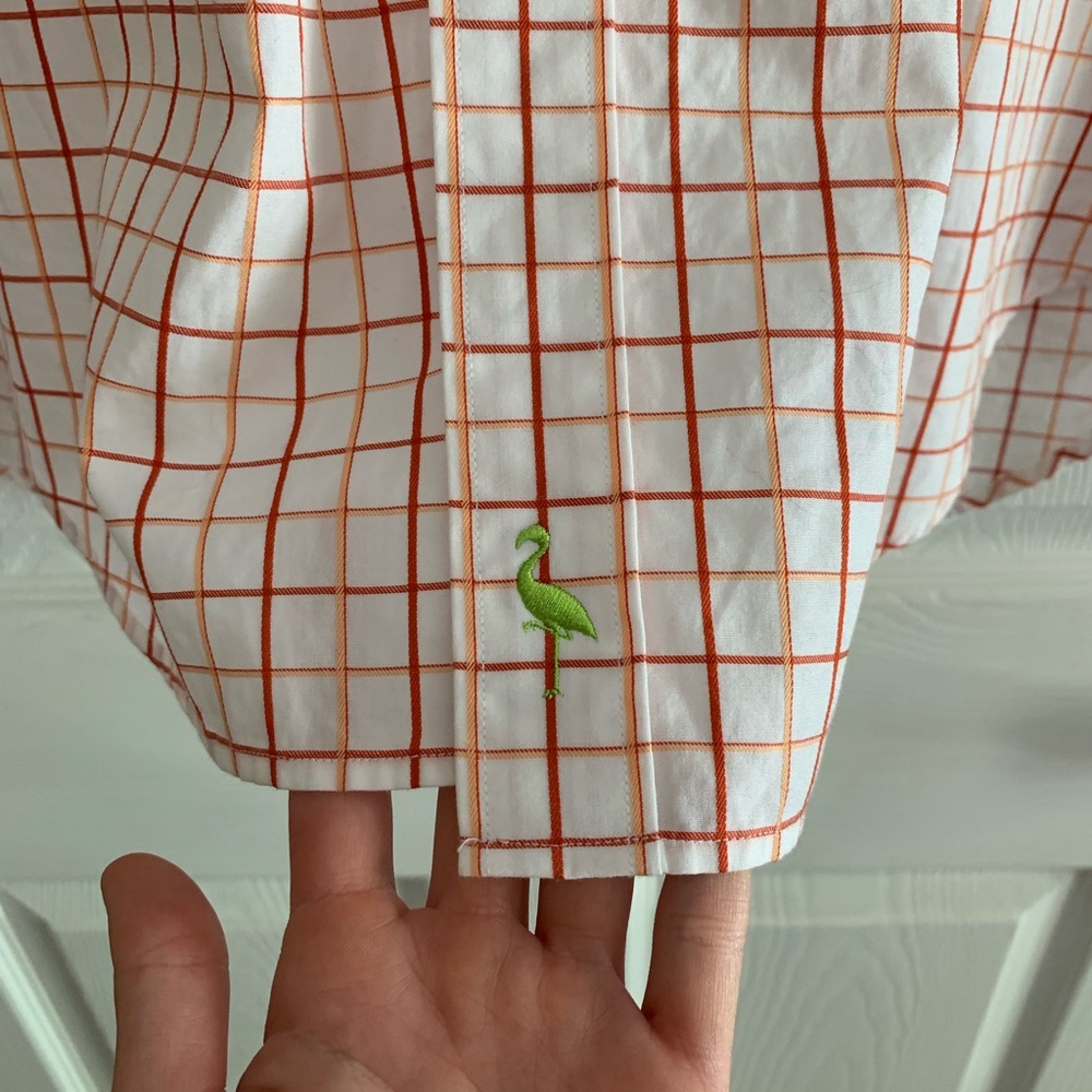 Men’s orange and red plaid button down - Picture 2 of 3